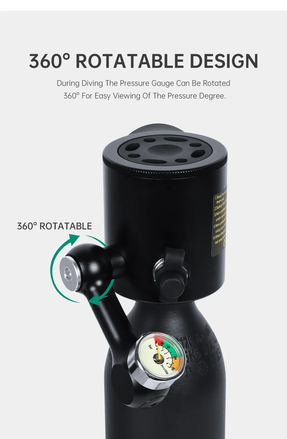 DIDEEP X3000Pro 5-10 Mins Diving 0.5L Mini Lung Air Tank Kit Set with High Pressure Pump + Anti-Lost Lanyard, Style C - Black-Cellmalls