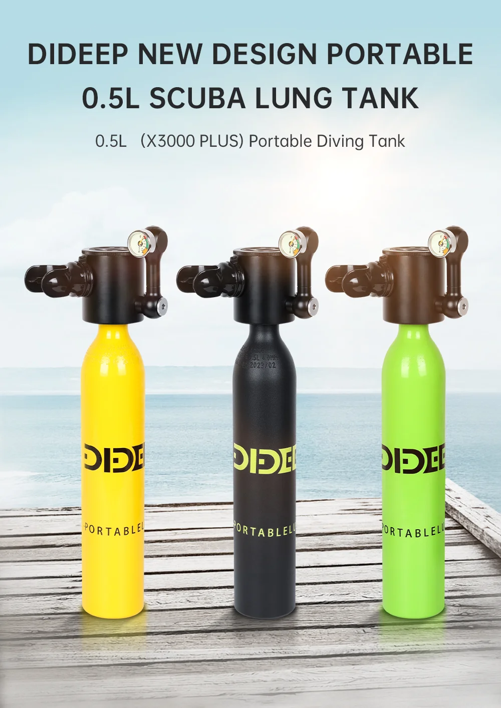 DIDEEP X3000Pro 5-10 Mins Diving 0.5L Mini Lung Air Tank Kit Set with High Pressure Pump + Anti-Lost Lanyard, Style C - Black-Cellmalls