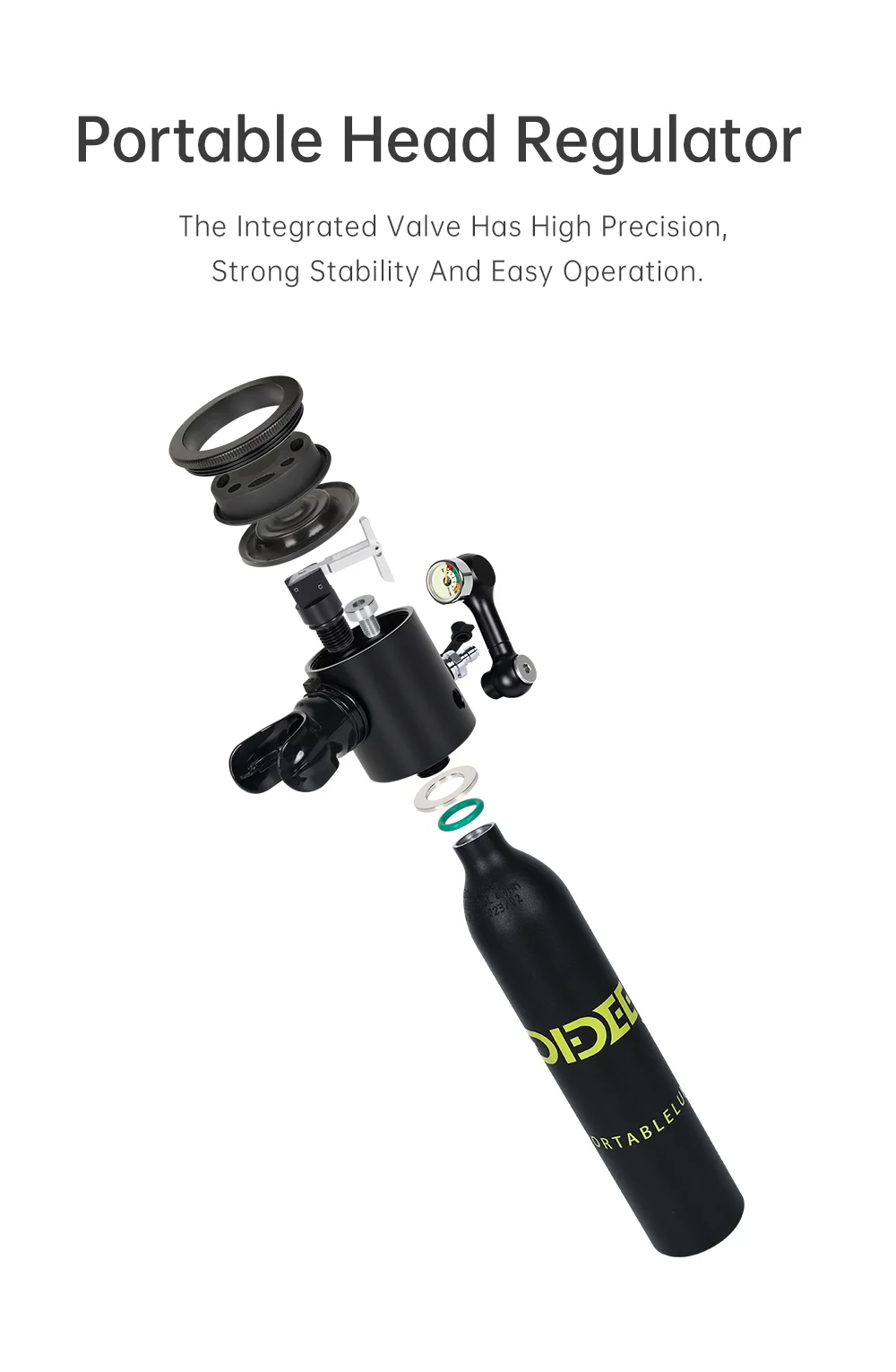 DIDEEP X3000Pro 5-10 Mins Diving 0.5L Mini Lung Air Tank Kit Set with High Pressure Pump + Anti-Lost Lanyard, Style C - Black-Cellmalls