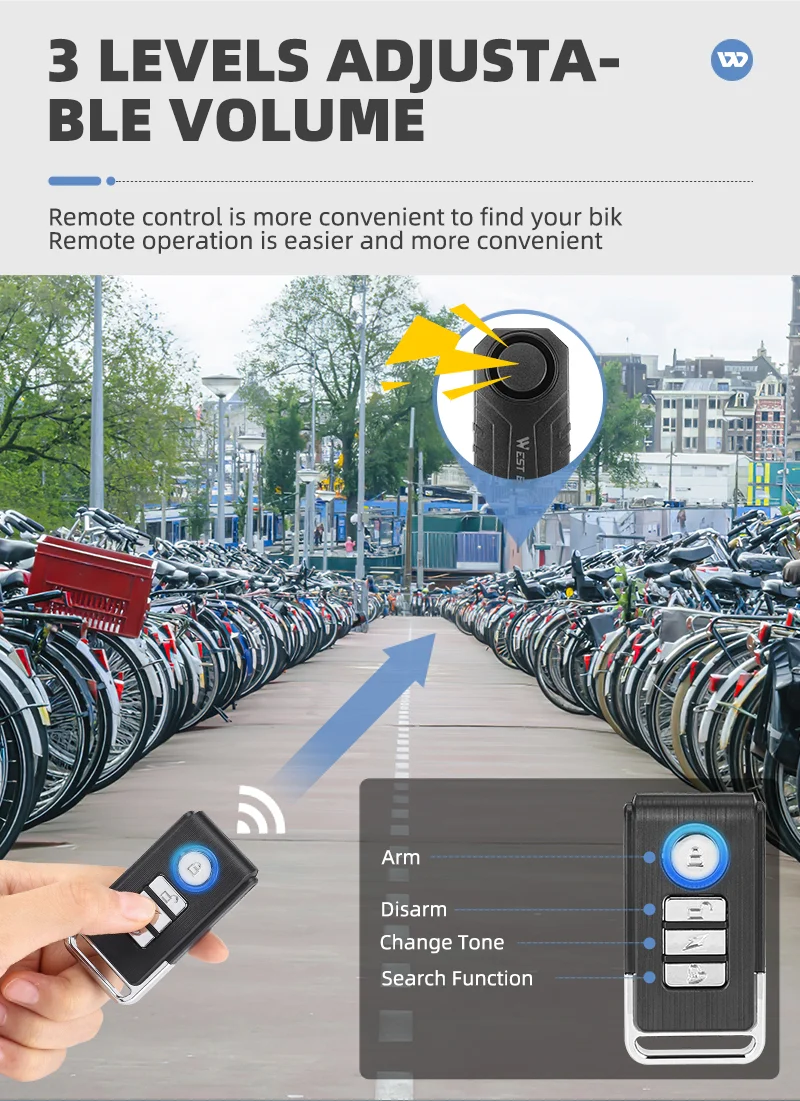 WEST BIKING YP0706052 Wireless Bicycle Alarm Bike Scooter Remote Control Anti-theft Loud Sound Alarm-Cellmalls