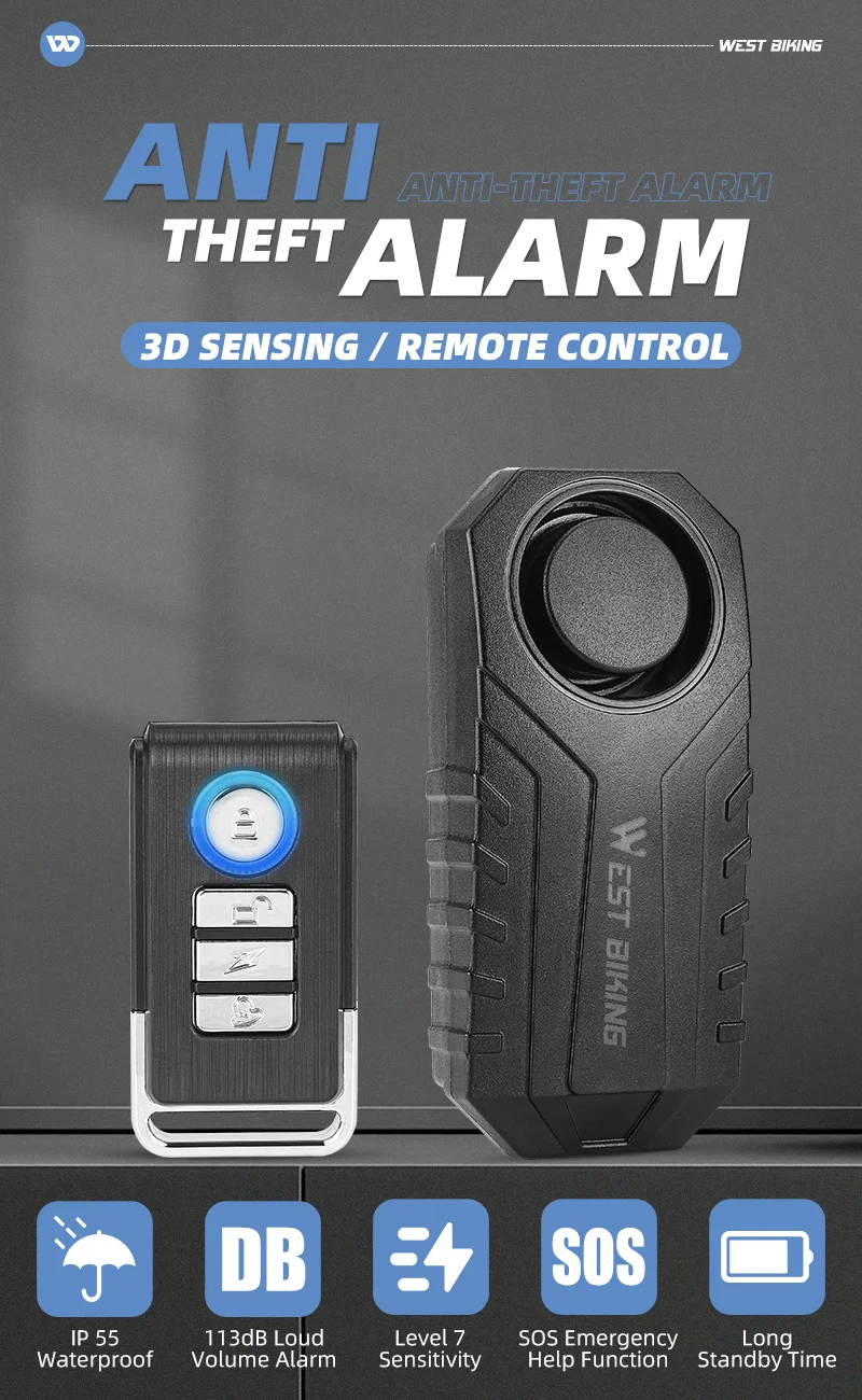 WEST BIKING YP0706052 Wireless Bicycle Alarm Bike Scooter Remote Control Anti-theft Loud Sound Alarm-Cellmalls