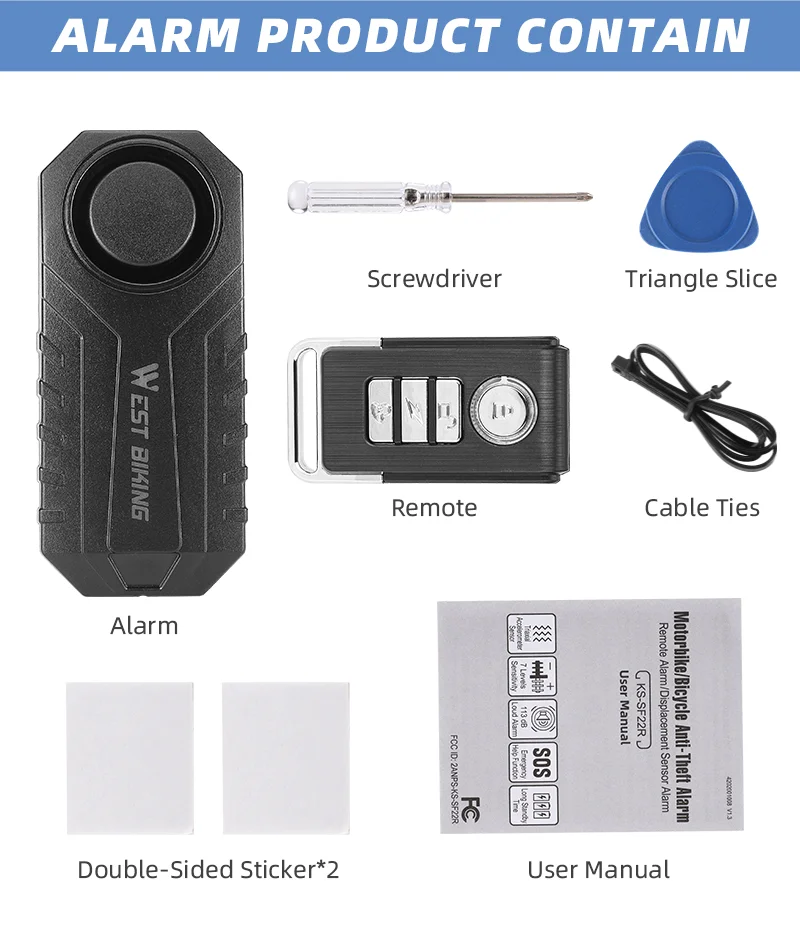 WEST BIKING YP0706052 Wireless Bicycle Alarm Bike Scooter Remote Control Anti-theft Loud Sound Alarm-Cellmalls