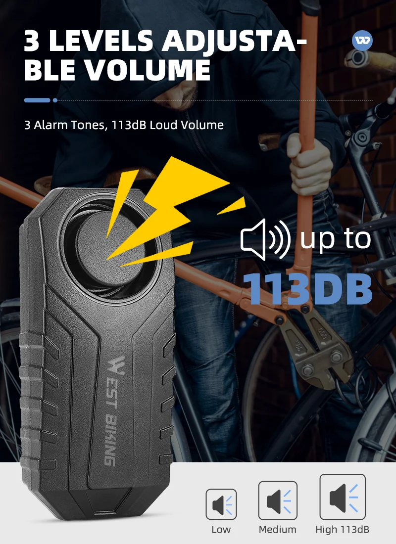 WEST BIKING YP0706052 Wireless Bicycle Alarm Bike Scooter Remote Control Anti-theft Loud Sound Alarm-Cellmalls