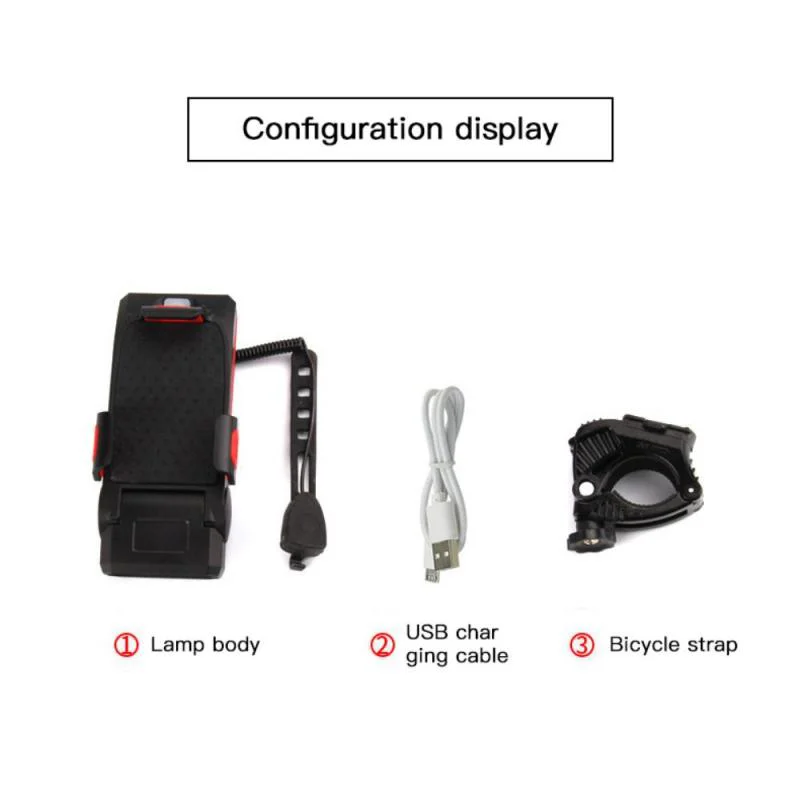 4 in 1 Bicycle Bike Light Bike Horn Phone Holder 4000mAh Power Bank BG-LY-25 - Black-Cellmalls