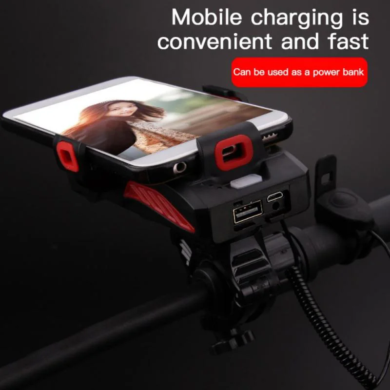 4 in 1 Bicycle Bike Light Bike Horn Phone Holder 4000mAh Power Bank BG-LY-25 - Black-Cellmalls