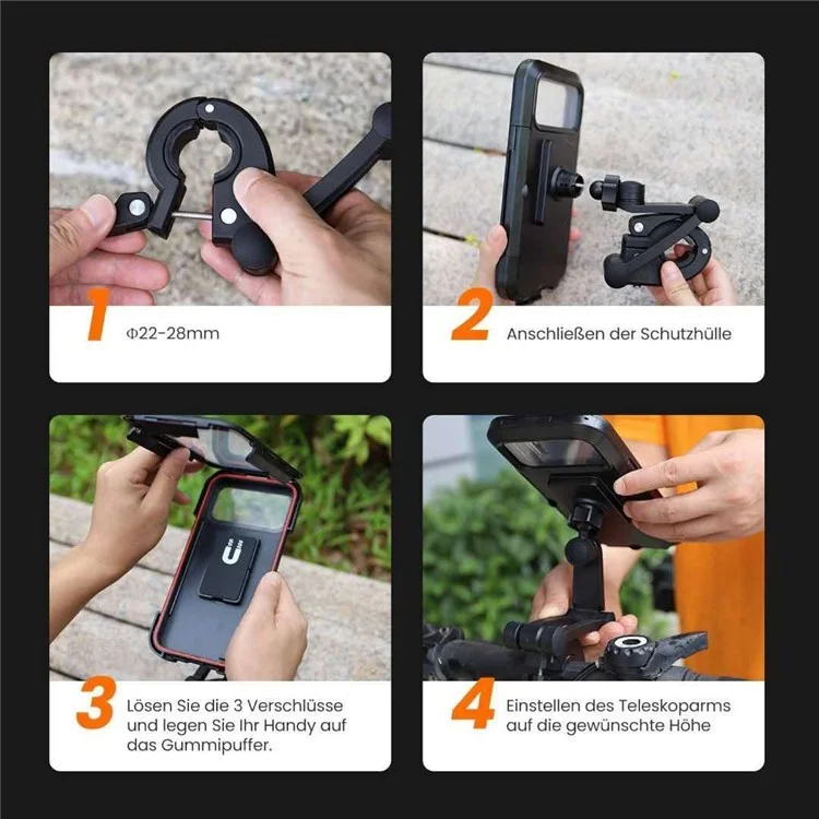 HL-69 Bike Handlebar Cell Phone Holder Mount Waterproof Phone Case Cycling Motorcycle Touch Screen Holder Bracket-Cellmalls