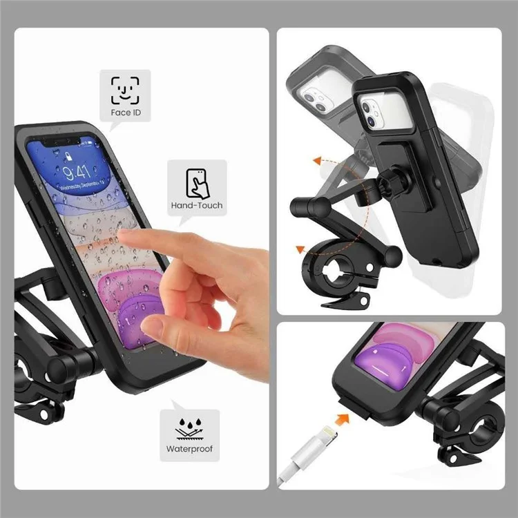 HL-69 Bike Handlebar Cell Phone Holder Mount Waterproof Phone Case Cycling Motorcycle Touch Screen Holder Bracket-Cellmalls