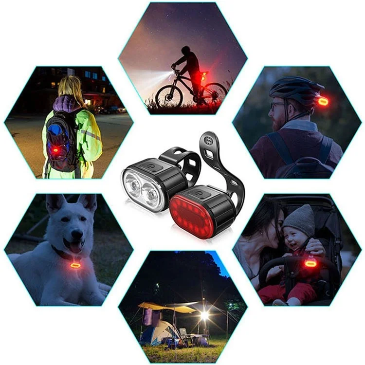 USB Rechargeable Bike Light Set  IPX4 Bright Front Headlight and Rear LED Bicycle Light Accessories for Night Riding Cycling-Cellmalls