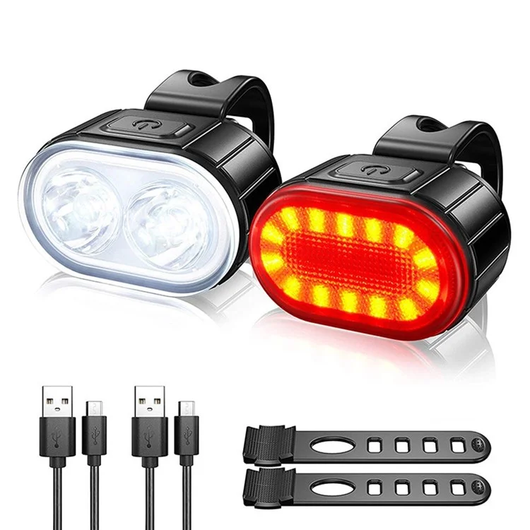 USB Rechargeable Bike Light Set  IPX4 Bright Front Headlight and Rear LED Bicycle Light Accessories for Night Riding Cycling-Cellmalls