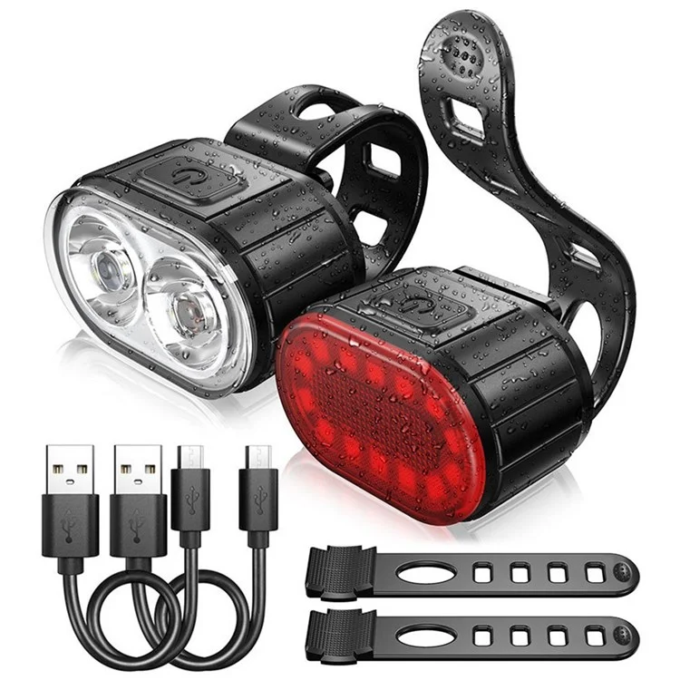 USB Rechargeable Bike Light Set  IPX4 Bright Front Headlight and Rear LED Bicycle Light Accessories for Night Riding Cycling-Cellmalls