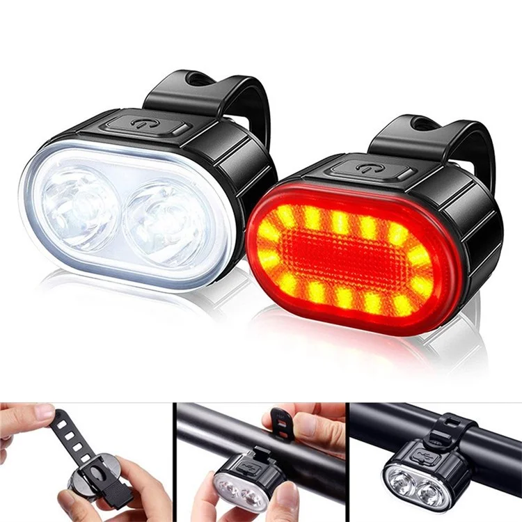 USB Rechargeable Bike Light Set  IPX4 Bright Front Headlight and Rear LED Bicycle Light Accessories for Night Riding Cycling-Cellmalls