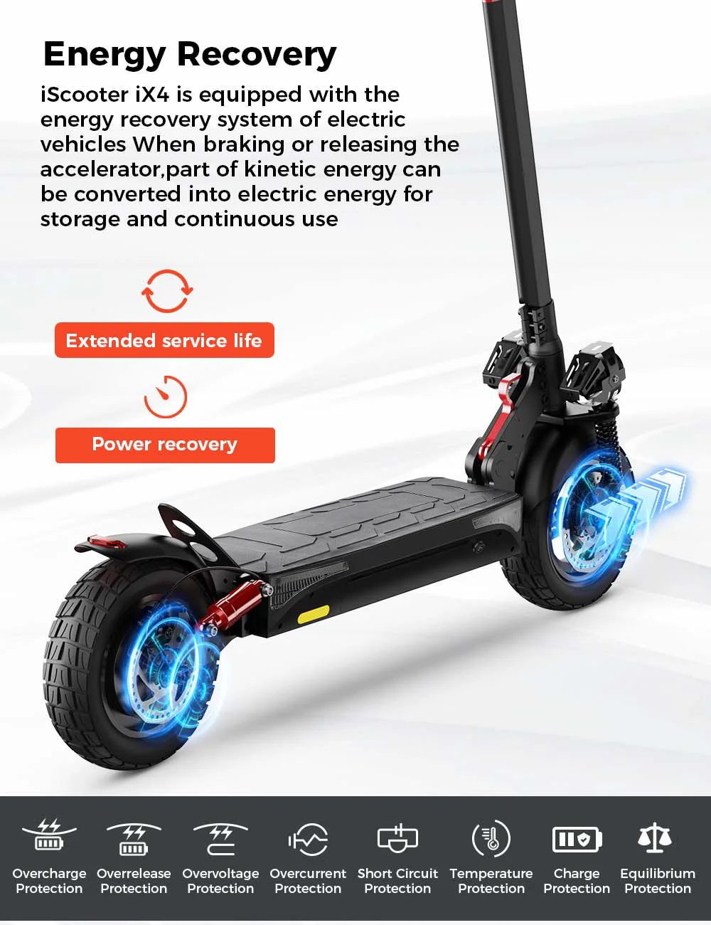 ISCOOTER iX4 Electric Scooter 10 Inch Tire 800W Motor 45km / h Max Speed with 48V 15Ah Battery, Support App - Region A-Cellmalls