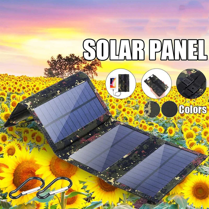 20W Foldable Solar Panel Portable Power Station Generator USB Charger - Black-Cellmalls
