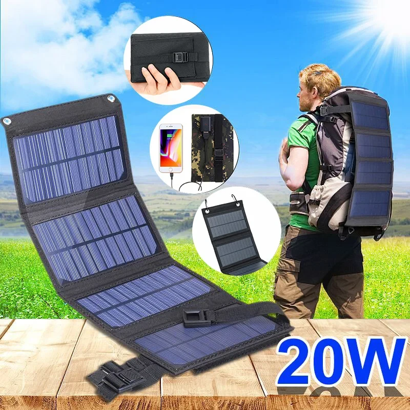 20W Foldable Solar Panel Portable Power Station Generator USB Charger - Camouflage-Cellmalls