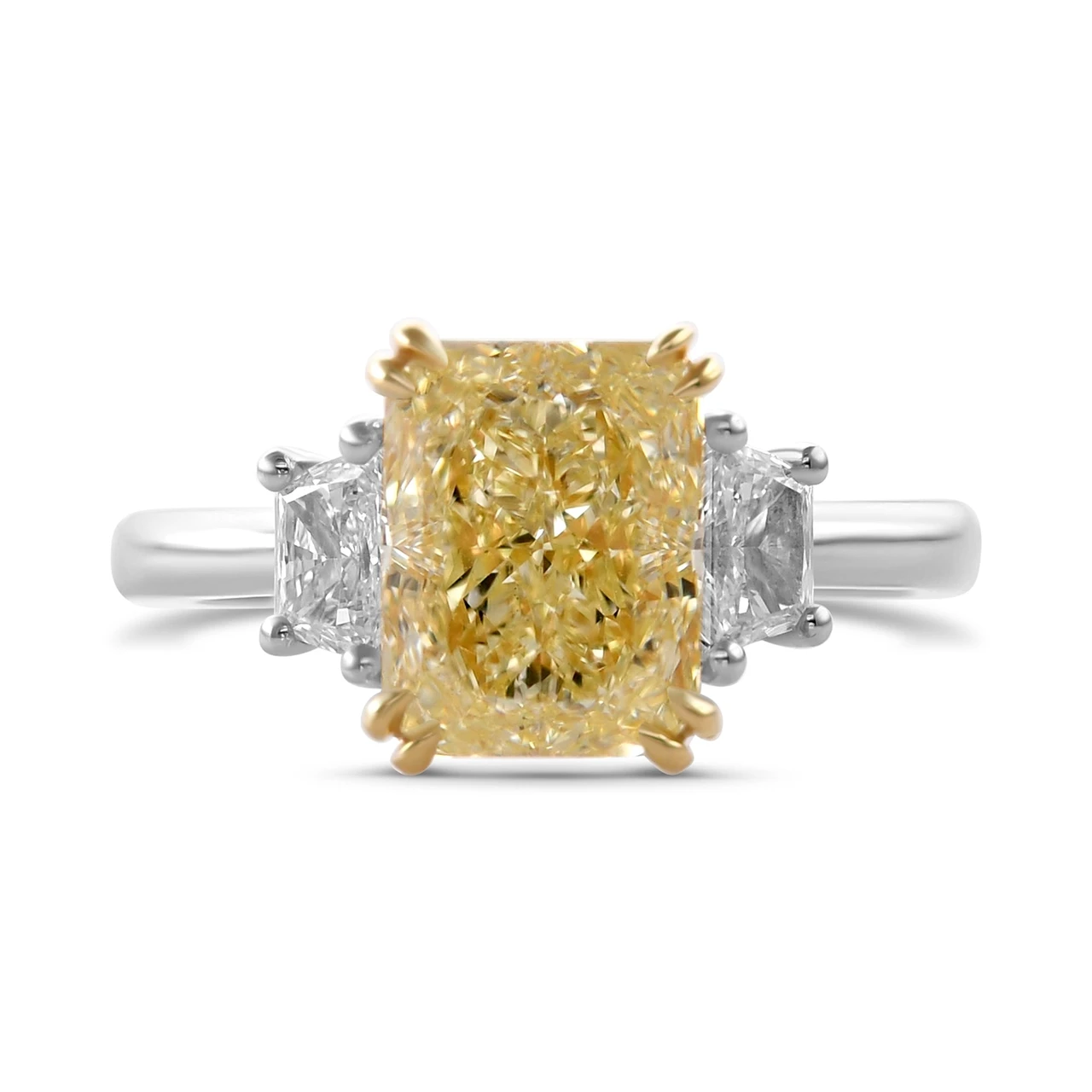 Light Yellow Y-Z Radiant 3 Stones Diamond Ring