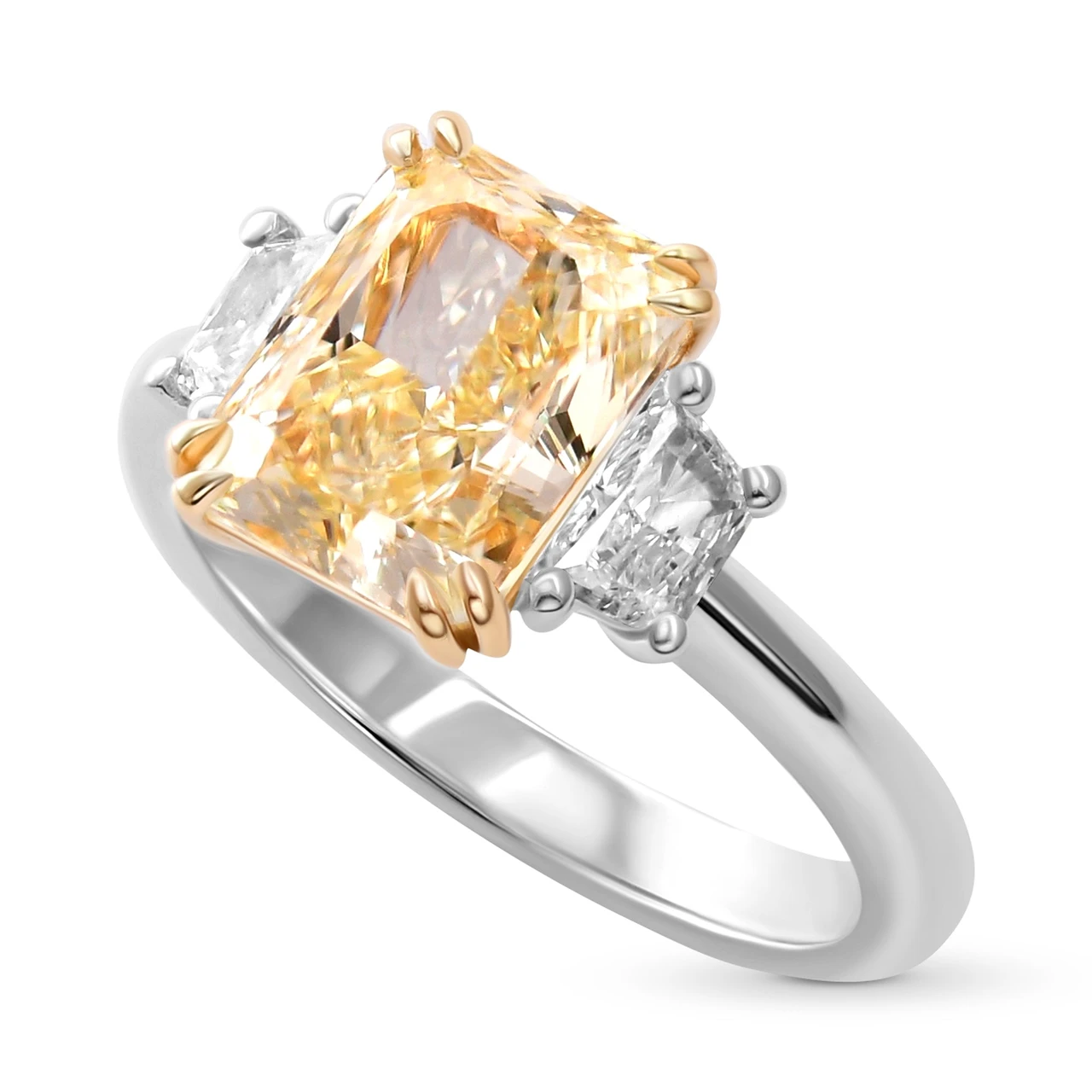 Light Yellow Y-Z Radiant 3 Stones Diamond Ring