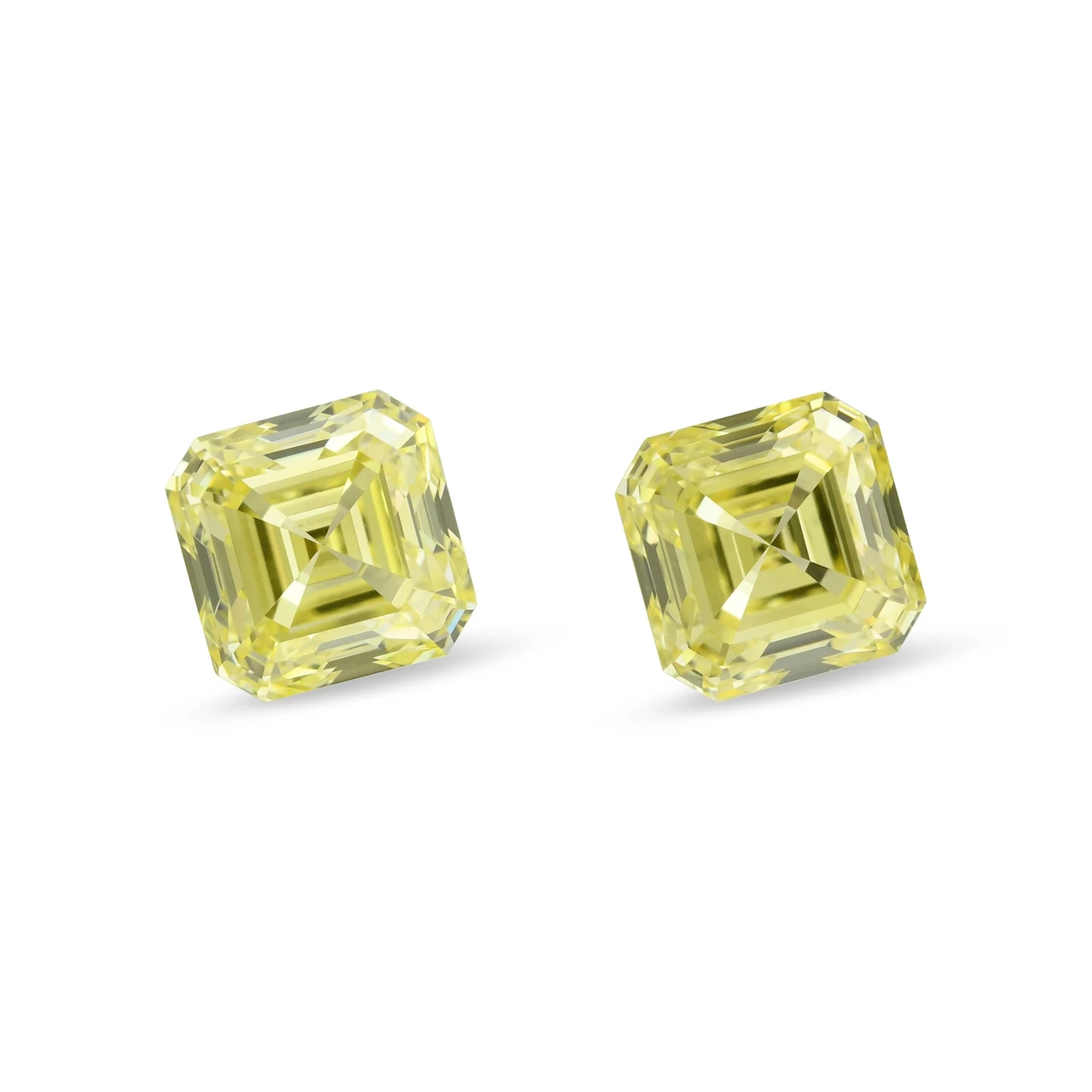 1.49 Carat Fancy Yellow Asscher Diamonds VS1 GIA Pair