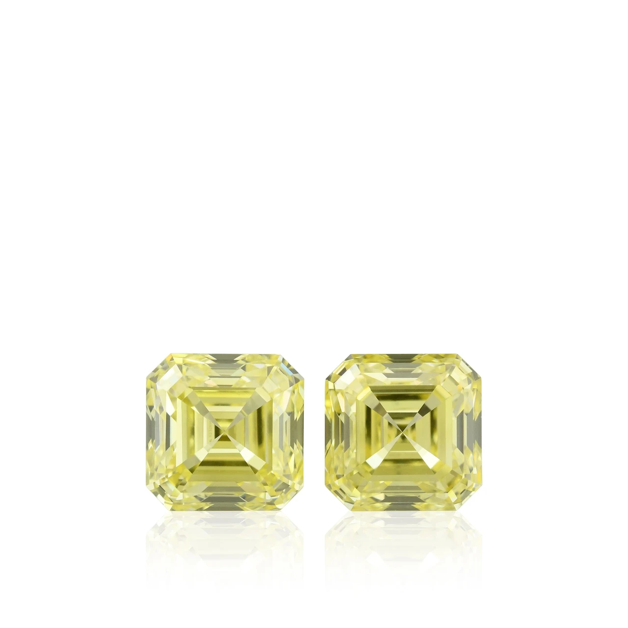 1.49 Carat Fancy Yellow Asscher Diamonds VS1 GIA Pair