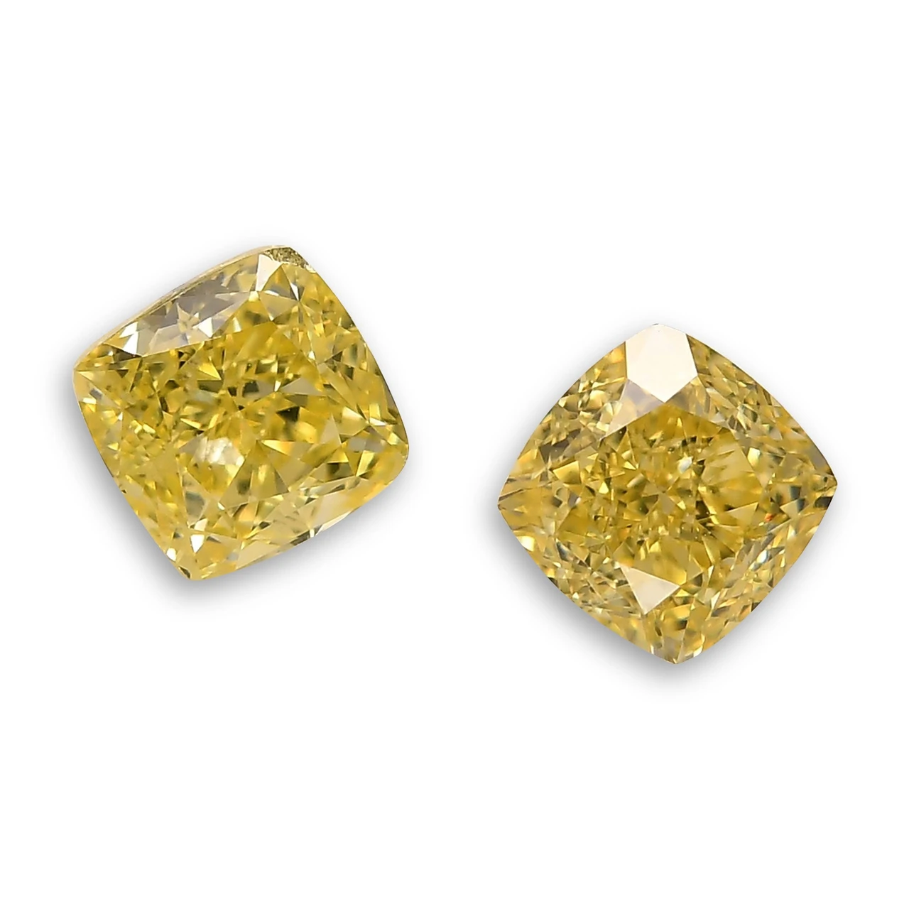 2.09 Carat Fancy Intense Yellow Cushion Diamonds VS2