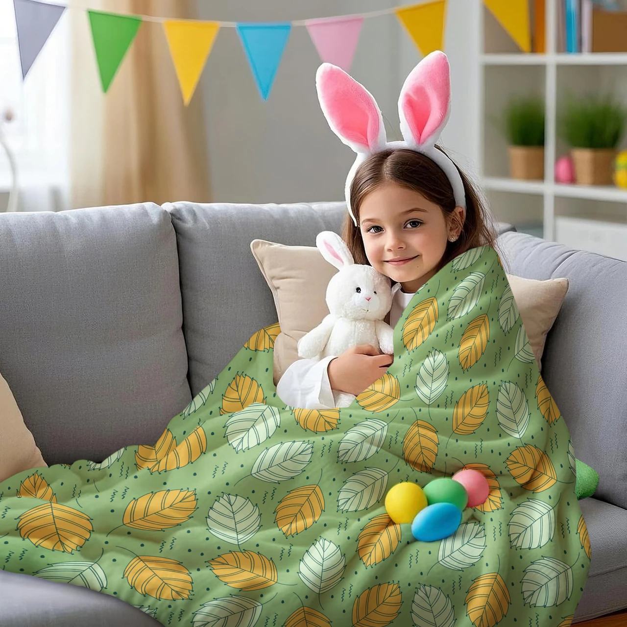 Vibrant Leaf Pattern Throw Blanket - Fresh & Cozy Home Decor