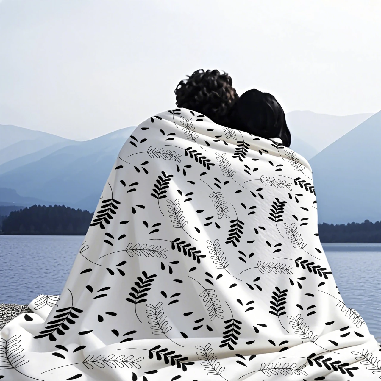 Black and White Leaf Pattern Throw Blanket for Minimalist Home Decor