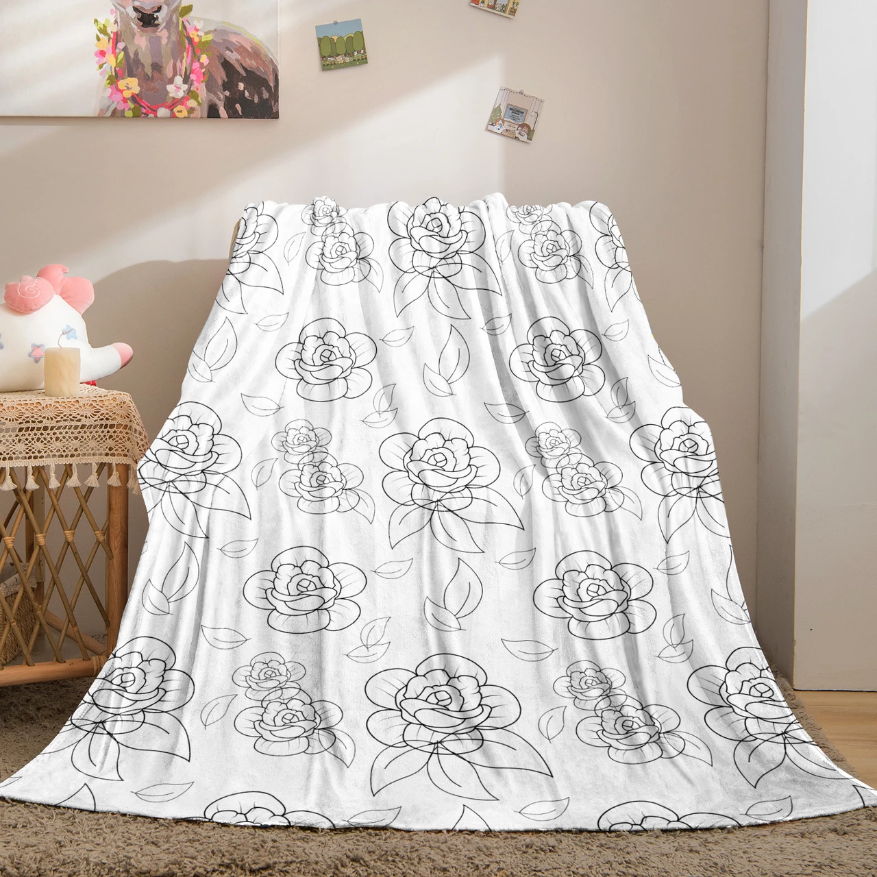 Ultra-Soft Minimalist Floral Line Art Throw Blanket | Breathable Cotton Blend​