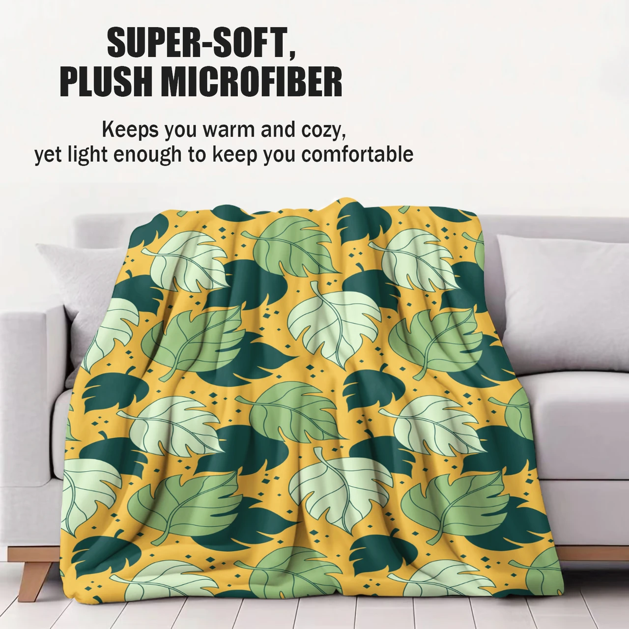 Tropical Leaf Pattern Throw Blanket with Yellow Background