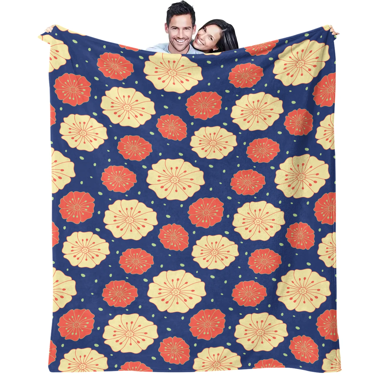 Vibrant Floral Pattern Throw Blanket with Blue Background