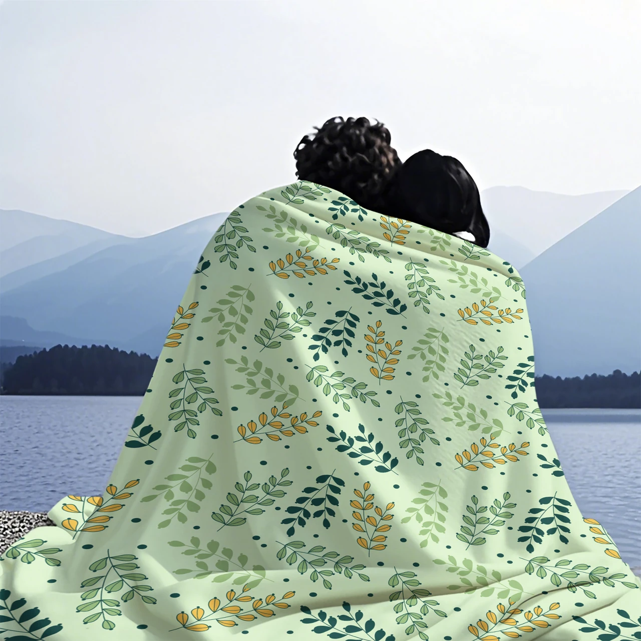 Nature - Inspired Leaf Pattern Throw Blanket in Soft Green