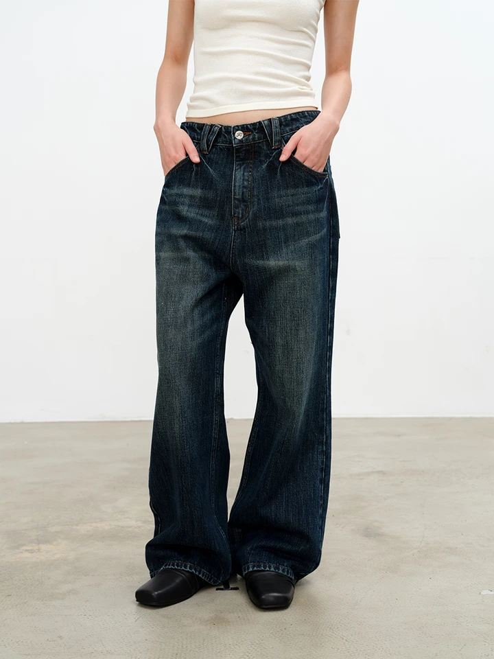 Jcaesar Raw Denim Banana Jeans with Diagonal Placket & Patch Pockets