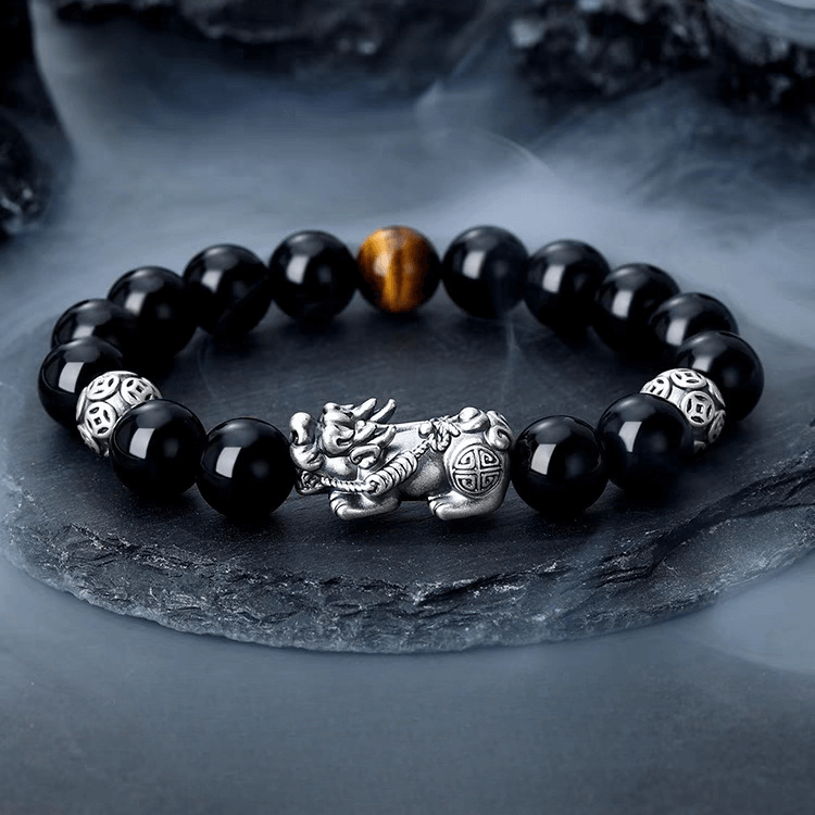 Retro Chinese style wealth attracting Pixiu obsidian bracelet for men, simple and high-end style