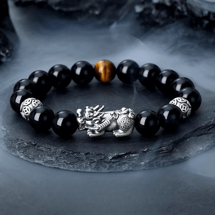 Retro Chinese style wealth attracting Pixiu obsidian bracelet for men, simple and high-end style