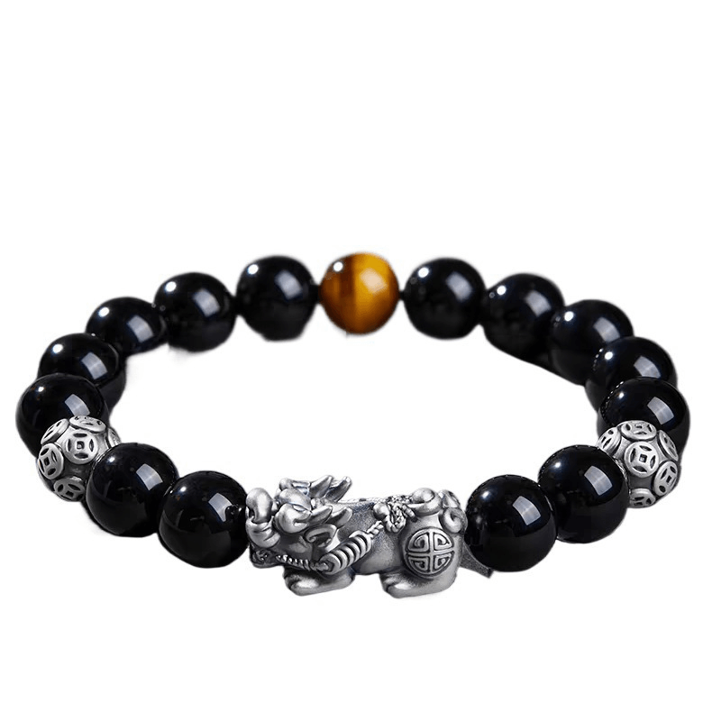 Retro Chinese style wealth attracting Pixiu obsidian bracelet for men, simple and high-end style