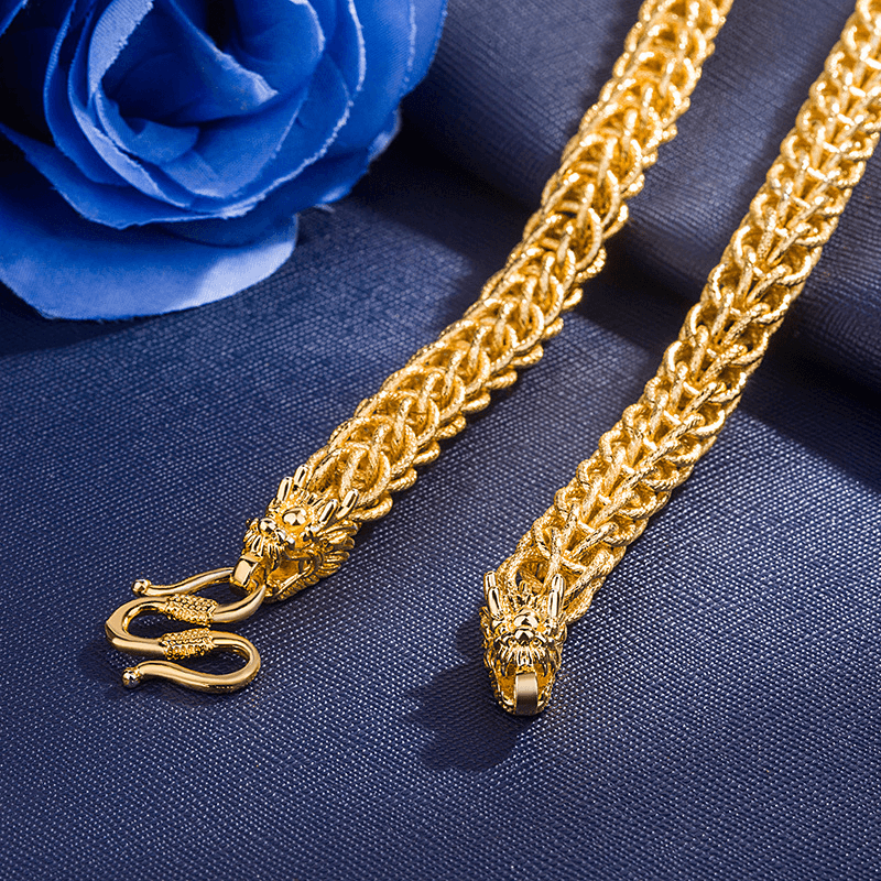 Dragon Head Gold-Plated Men's Necklace – Boss Chain, Show-Off Essential, Mafia Style, Luxury Gold Chain