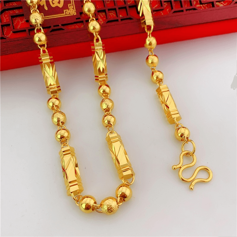 Gold-Plated Brass Hexagonal Bead Solid Necklace – Bold Imitation Gold Men's Chain