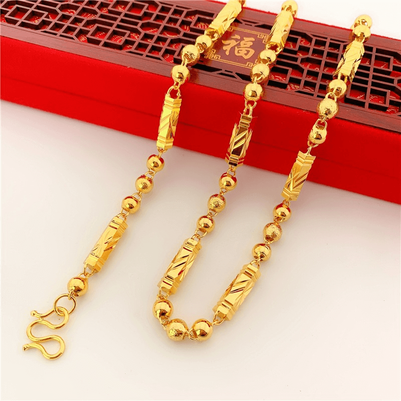 Gold-Plated Brass Hexagonal Bead Solid Necklace – Bold Imitation Gold Men's Chain