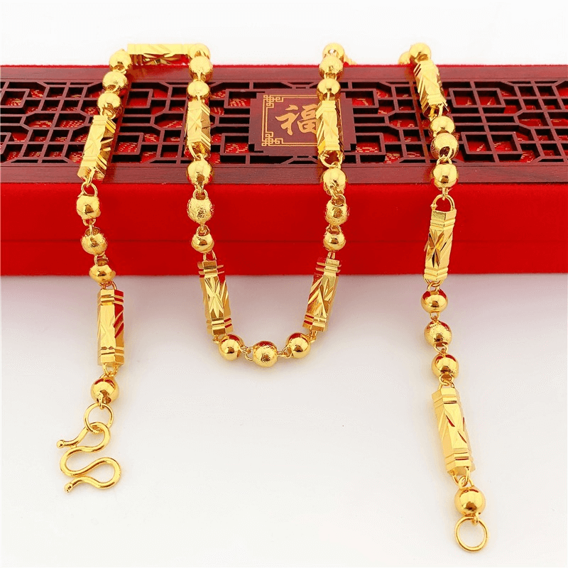 Gold-Plated Brass Hexagonal Bead Solid Necklace – Bold Imitation Gold Men's Chain