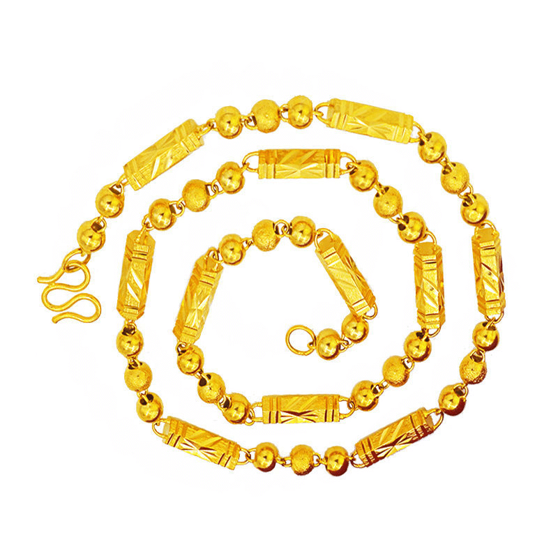 Gold-Plated Brass Hexagonal Bead Solid Necklace – Bold Imitation Gold Men's Chain