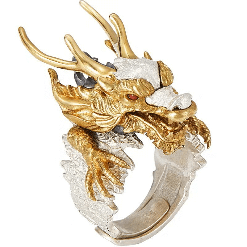 Retro and domineering Golden Dragon men's ring, hip-hop trend personalized design, adjustable opening ring