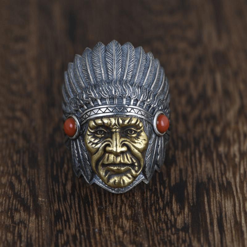 American Indian Chieftain Men's Ring, Retro Personality Punk Exaggerated Advanced Dominance Adjustable Ring
