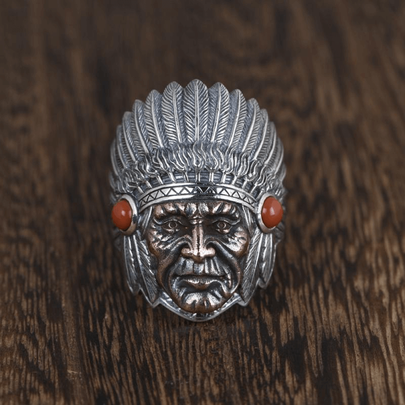 American Indian Chieftain Men's Ring, Retro Personality Punk Exaggerated Advanced Dominance Adjustable Ring
