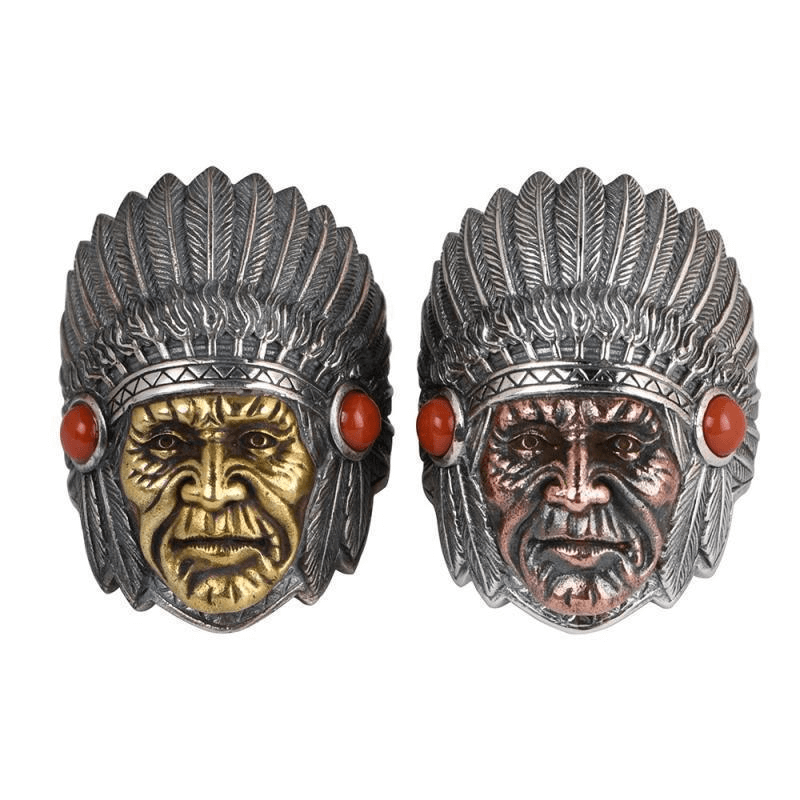 American Indian Chieftain Men's Ring, Retro Personality Punk Exaggerated Advanced Dominance Adjustable Ring