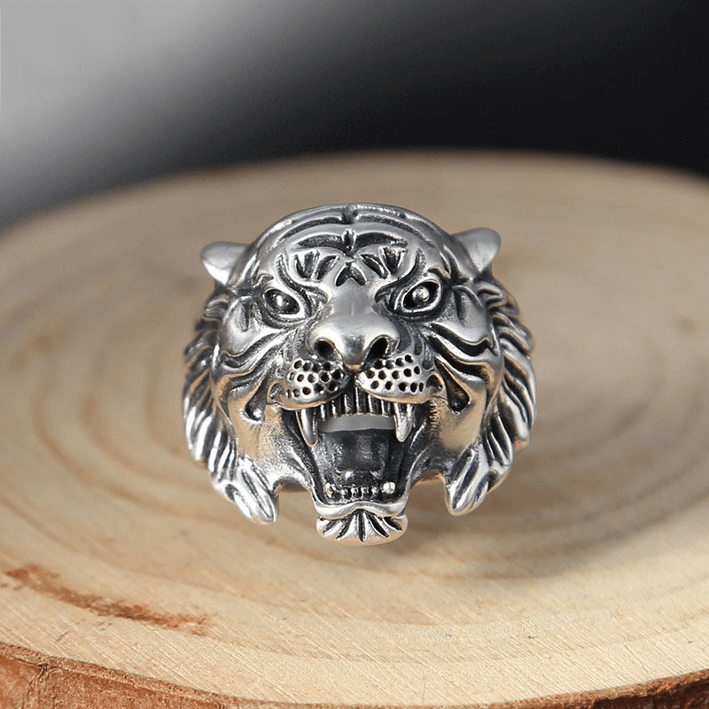 925 silver domineering men's tiger ring, Thai silver retro exaggerated tiger head ring