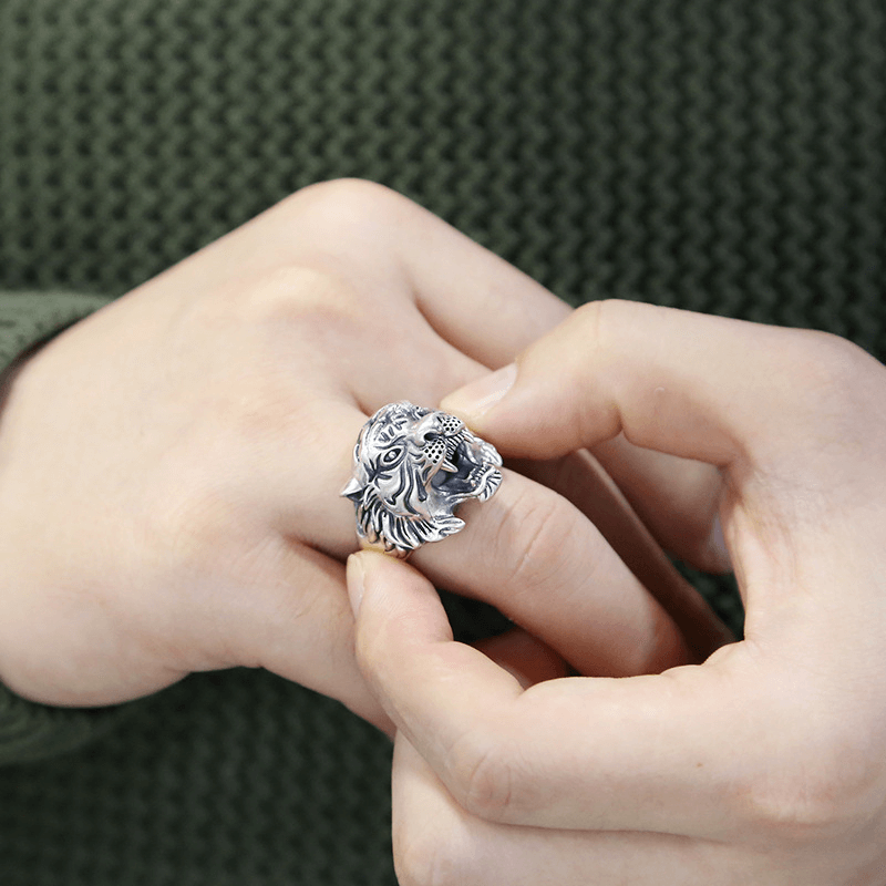 925 silver domineering men's tiger ring, Thai silver retro exaggerated tiger head ring