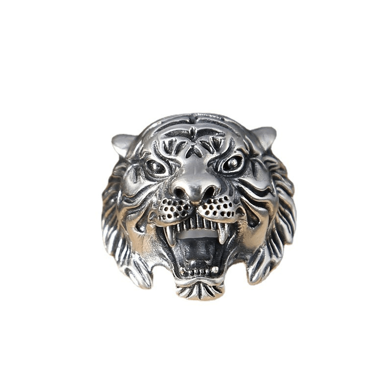 925 silver domineering men's tiger ring, Thai silver retro exaggerated tiger head ring