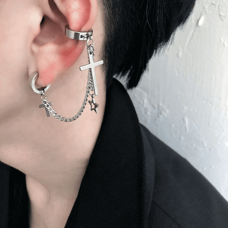 Titanium steel cross male earring