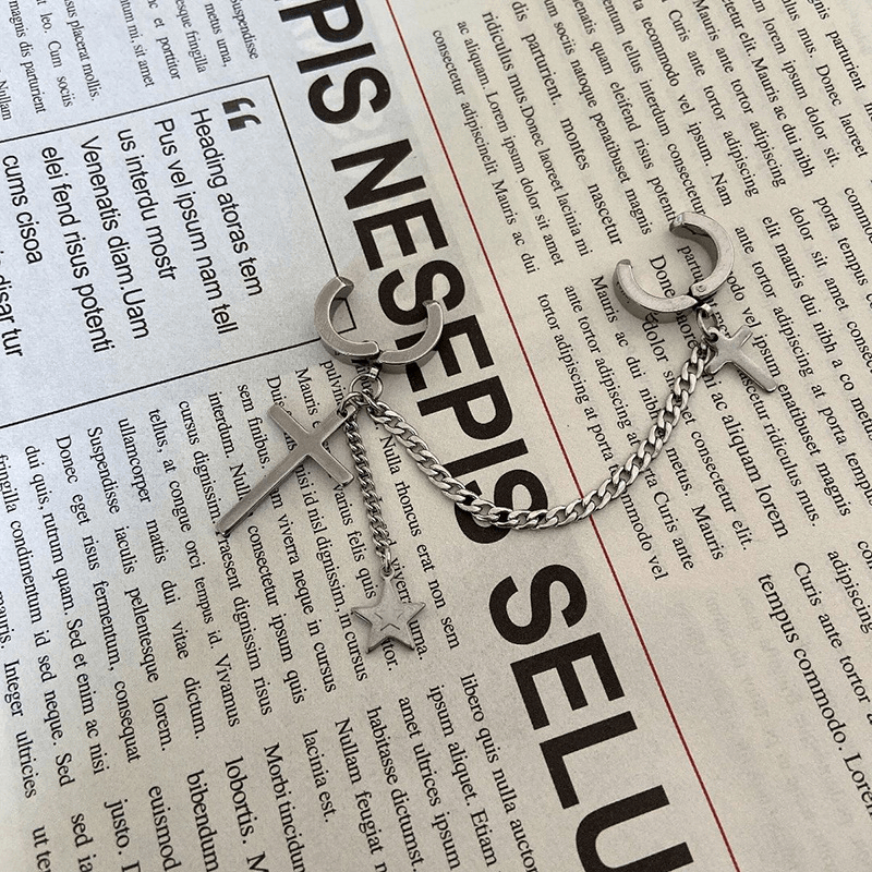 Titanium steel cross male earring