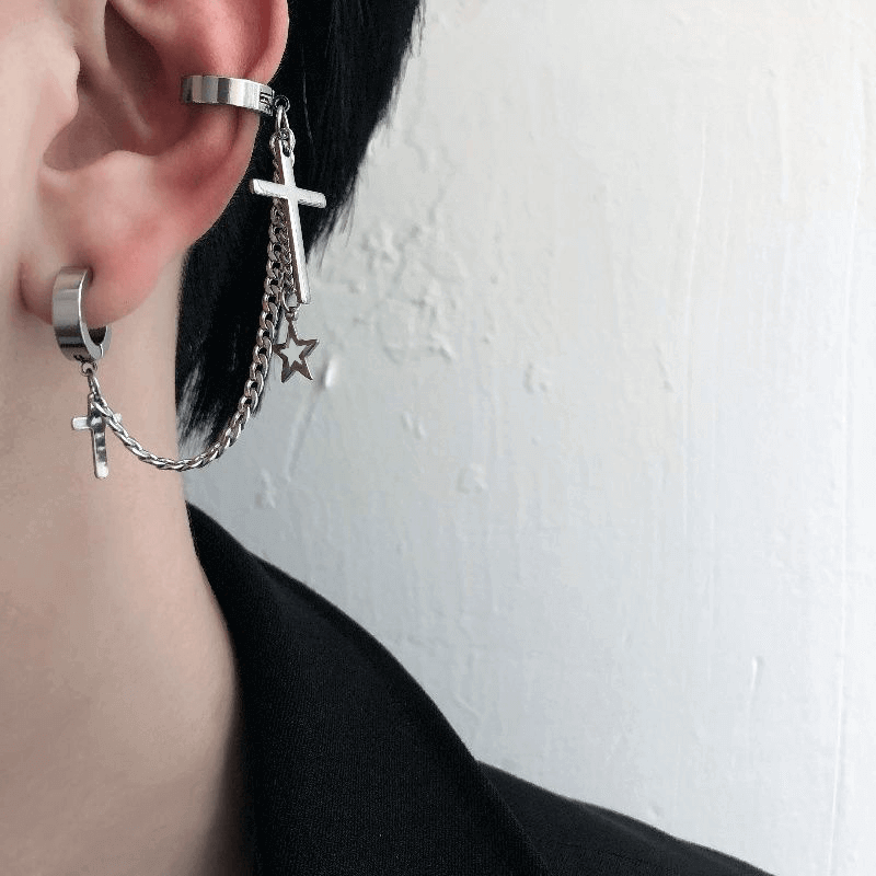 Titanium steel cross male earring