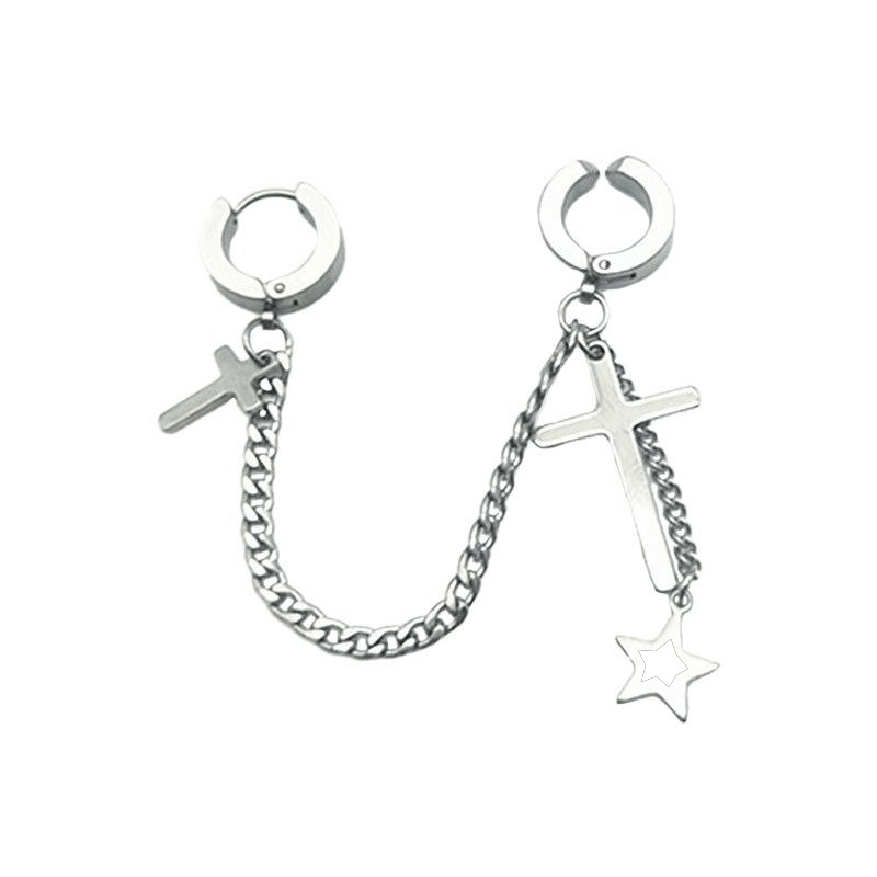 Titanium steel cross male earring