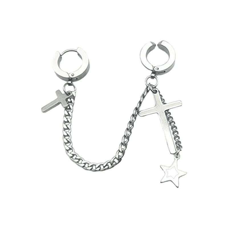 Titanium steel cross male earring